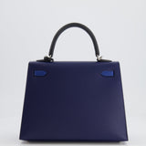 Hermès Kelly 25cm Tricolour Bag in Bleu Saphir, Bleu France and Black Epsom Leather with Palladium Hardware