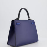 Hermès Kelly 25cm Tricolour Bag in Bleu Saphir, Bleu France and Black Epsom Leather with Palladium Hardware