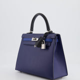 Hermès Kelly 25cm Tricolour Bag in Bleu Saphir, Bleu France and Black Epsom Leather with Palladium Hardware