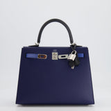 Hermès Kelly 25cm Tricolour Bag in Bleu Saphir, Bleu France and Black Epsom Leather with Palladium Hardware