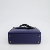 Hermès Kelly 25cm Tricolour Bag in Bleu Saphir, Bleu France and Black Epsom Leather with Palladium Hardware