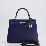 Hermès Kelly 25cm Tricolour Bag in Bleu Saphir, Bleu France and Black Epsom Leather with Palladium Hardware