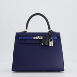 Hermès Kelly 25cm Tricolour Bag in Bleu Saphir, Bleu France and Black Epsom Leather with Palladium Hardware