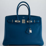 Hermès Birkin 35cm Bag in Blue Petrole Togo Leather with Palladium Hardware