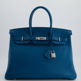 Hermès Birkin 35cm Bag in Blue Petrole Togo Leather with Palladium Hardware