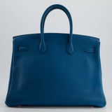 Hermès Birkin 35cm Bag in Blue Petrole Togo Leather with Palladium Hardware