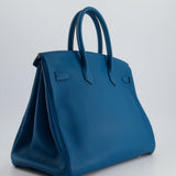 Hermès Birkin 35cm Bag in Blue Petrole Togo Leather with Palladium Hardware