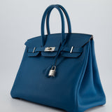 Hermès Birkin 35cm Bag in Blue Petrole Togo Leather with Palladium Hardware