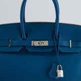 Hermès Birkin 35cm Bag in Blue Petrole Togo Leather with Palladium Hardware