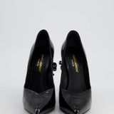 Saint Laurent Black Patent Leather Pointed Heels with Crystal Bow Detail Size EU 38