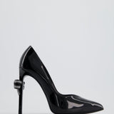 Saint Laurent Black Patent Leather Pointed Heels with Crystal Bow Detail Size EU 38