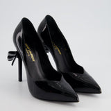 Saint Laurent Black Patent Leather Pointed Heels with Crystal Bow Detail Size EU 38