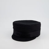 Christian Dior Black Ribbed Baker Boy Hat with Logo Detail Size 57cm