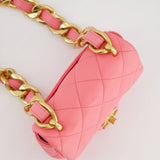 Chanel Pink Mini Flap Bag With Large Chain Brushed Gold Hardware