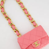 Chanel Pink Mini Flap Bag With Large Chain Brushed Gold Hardware