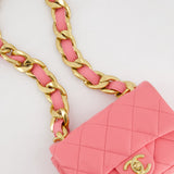 Chanel Pink Mini Flap Bag With Large Chain Brushed Gold Hardware