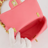 Chanel Pink Mini Flap Bag With Large Chain Brushed Gold Hardware