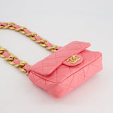 Chanel Pink Mini Flap Bag With Large Chain Brushed Gold Hardware