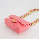 Chanel Pink Mini Flap Bag With Large Chain Brushed Gold Hardware