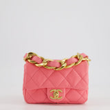 Chanel Pink Mini Flap Bag With Large Chain Brushed Gold Hardware