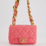 Chanel Pink Mini Flap Bag With Large Chain Brushed Gold Hardware