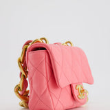 Chanel Pink Mini Flap Bag With Large Chain Brushed Gold Hardware