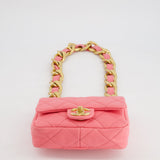 Chanel Pink Mini Flap Bag With Large Chain Brushed Gold Hardware