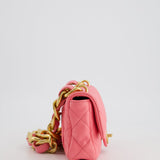 Chanel Pink Mini Flap Bag With Large Chain Brushed Gold Hardware