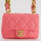 Chanel Pink Mini Flap Bag With Large Chain Brushed Gold Hardware