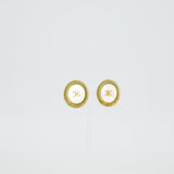 Chanel Vintage 94P Gold Iridescent Pearl with CC Logo Round Clip-On Earrings