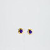 Chanel Vintage Yellow Gold with Blue Pearl Round Clip-On Earrings with CC Logo