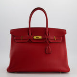 Hermès Birkin 35cm Retourne Bag in Rouge Clemence Leather with Gold Hardware