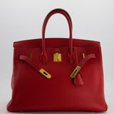 Hermès Birkin 35cm Retourne Bag in Rouge Clemence Leather with Gold Hardware