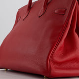 Hermès Birkin 35cm Retourne Bag in Rouge Clemence Leather with Gold Hardware