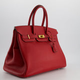 Hermès Birkin 35cm Retourne Bag in Rouge Clemence Leather with Gold Hardware