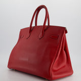 Hermès Birkin 35cm Retourne Bag in Rouge Clemence Leather with Gold Hardware