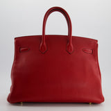 Hermès Birkin 35cm Retourne Bag in Rouge Clemence Leather with Gold Hardware