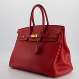 Hermès Birkin 35cm Retourne Bag in Rouge Clemence Leather with Gold Hardware