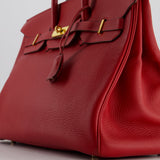 Hermès Birkin 35cm Retourne Bag in Rouge Clemence Leather with Gold Hardware