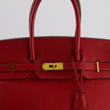 Hermès Birkin 35cm Retourne Bag in Rouge Clemence Leather with Gold Hardware