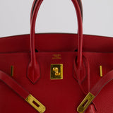 Hermès Birkin 35cm Retourne Bag in Rouge Clemence Leather with Gold Hardware