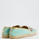 Rene Caovilla Turquoise Blue Metallic Espadrilles with Crystal Embellishments Size EU 39