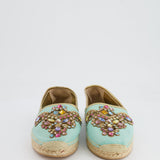 Rene Caovilla Turquoise Blue Metallic Espadrilles with Crystal Embellishments Size EU 39