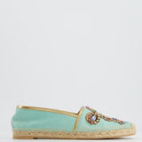 Rene Caovilla Turquoise Blue Metallic Espadrilles with Crystal Embellishments Size EU 39