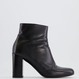 Saint Laurent Black Leather Heeled Boots with Black YSL Logo Detail Size EU 39