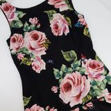 Dolce & Gabbana Black and Pink Silk Floral Printed Layered Midi Dress Size IT 42 (UK 10)