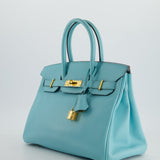 Hermès Birkin 30cm Retourne Bag in Bleu Atoll Epsom Leather and Gold Hardware