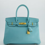 Hermès Birkin 30cm Retourne Bag in Bleu Atoll Epsom Leather and Gold Hardware