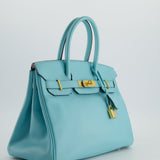 Hermès Birkin 30cm Retourne Bag in Bleu Atoll Epsom Leather and Gold Hardware