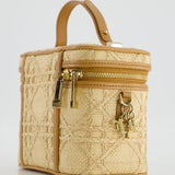 Christian Dior 2021 Beige Lady Small Vanity Case Bag in Raffia & Leather with Gold Hardware